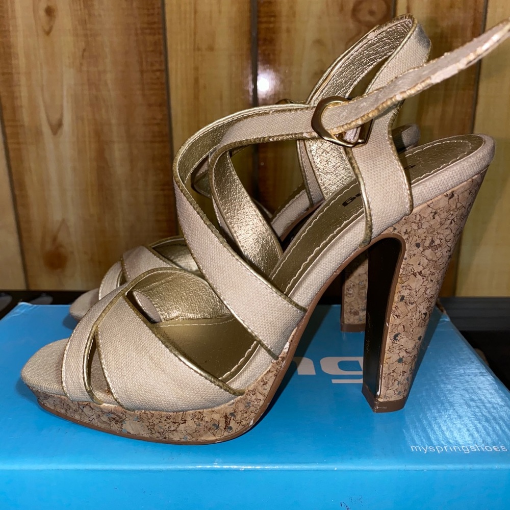 Beige Open Toe Platform Sandals Heels 36